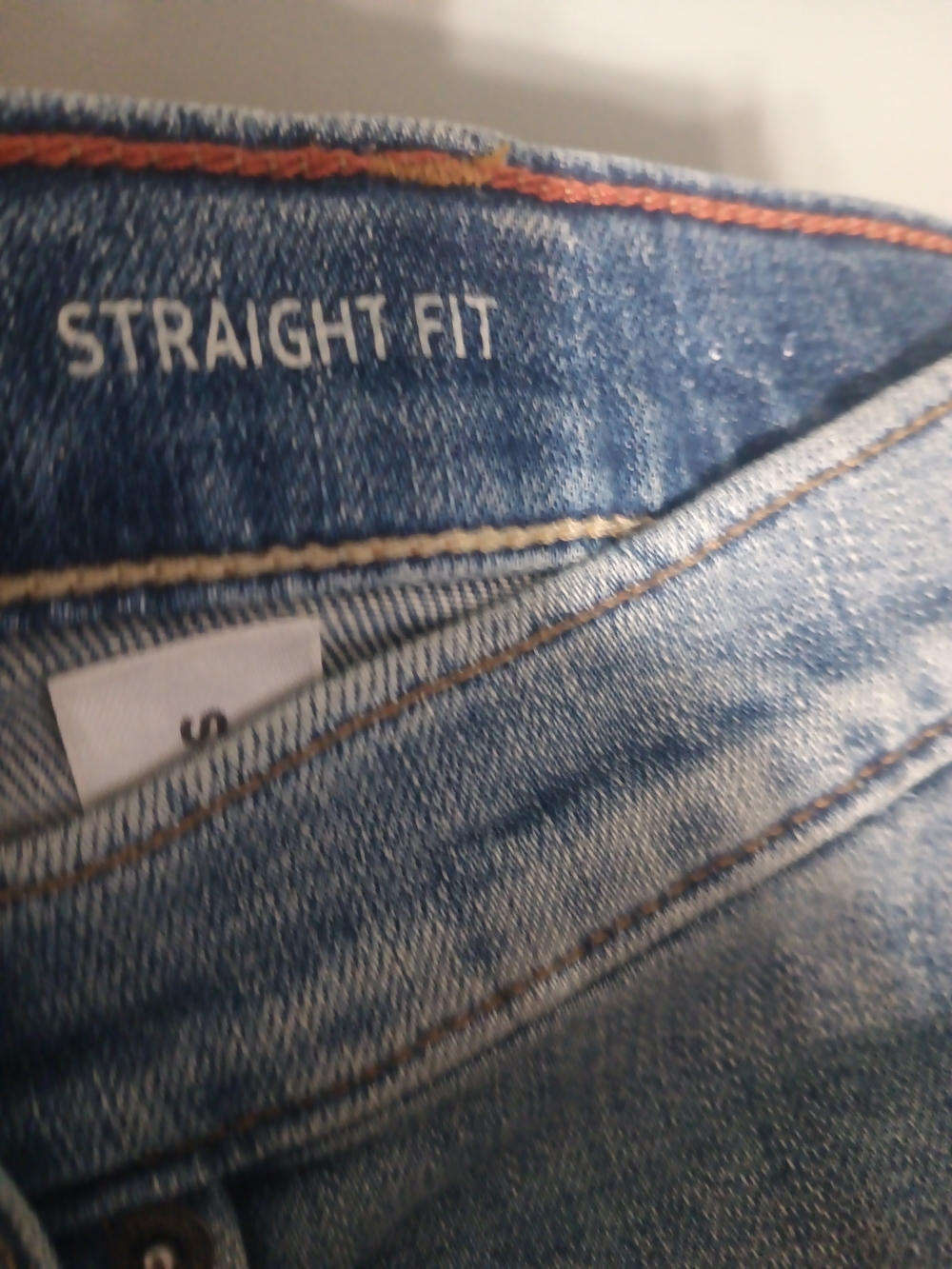 Eddie Bauer Straight Fit Jeans in Medium Blue with Orange Stitching